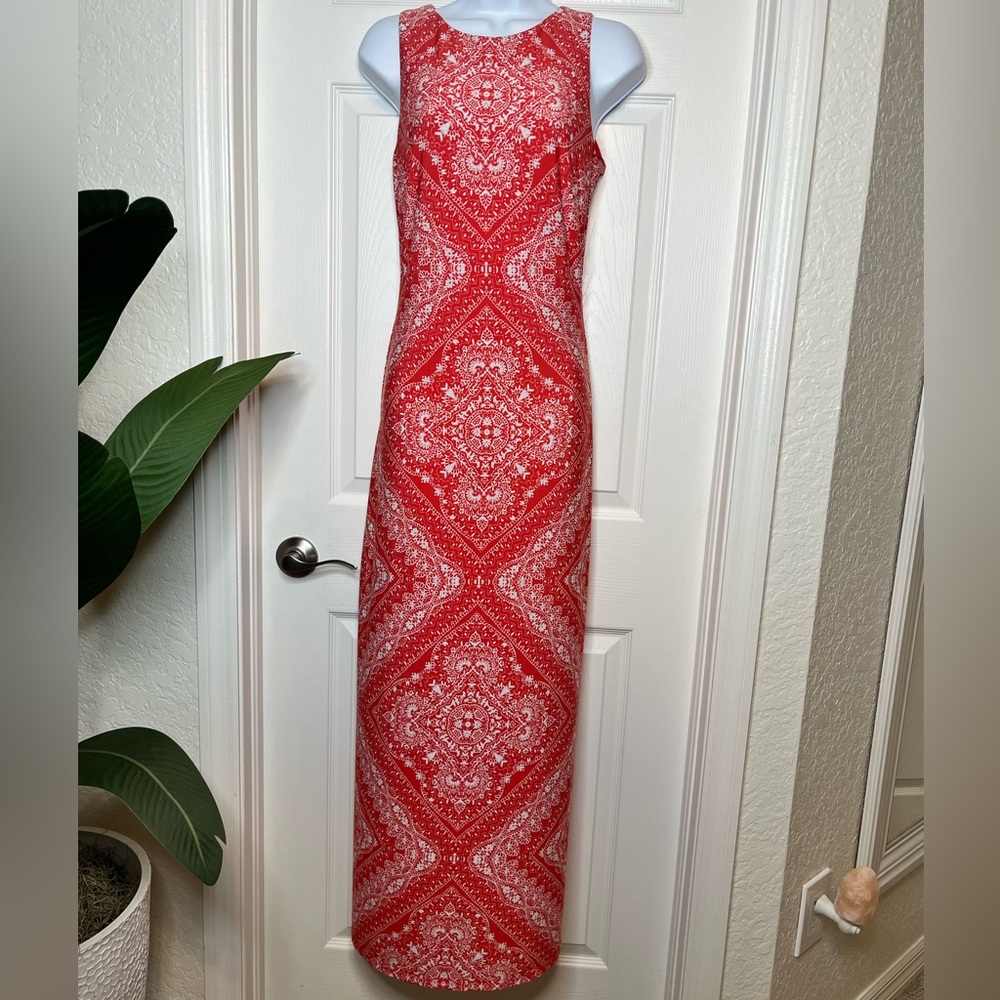 Orangey red and white mandala maxi dress